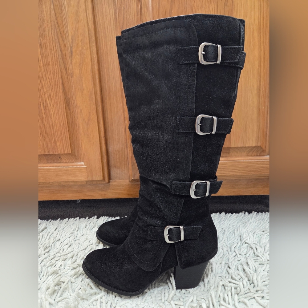POP Faux Suede Black Knee High Boots NWOT womens Size 7.5